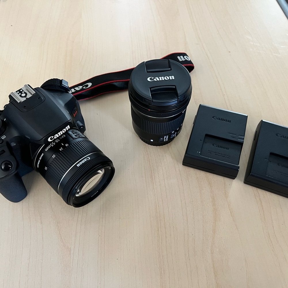Canon EOS Rebel T8i DSLR Camera with lens, 2 batteries & 2 chargers